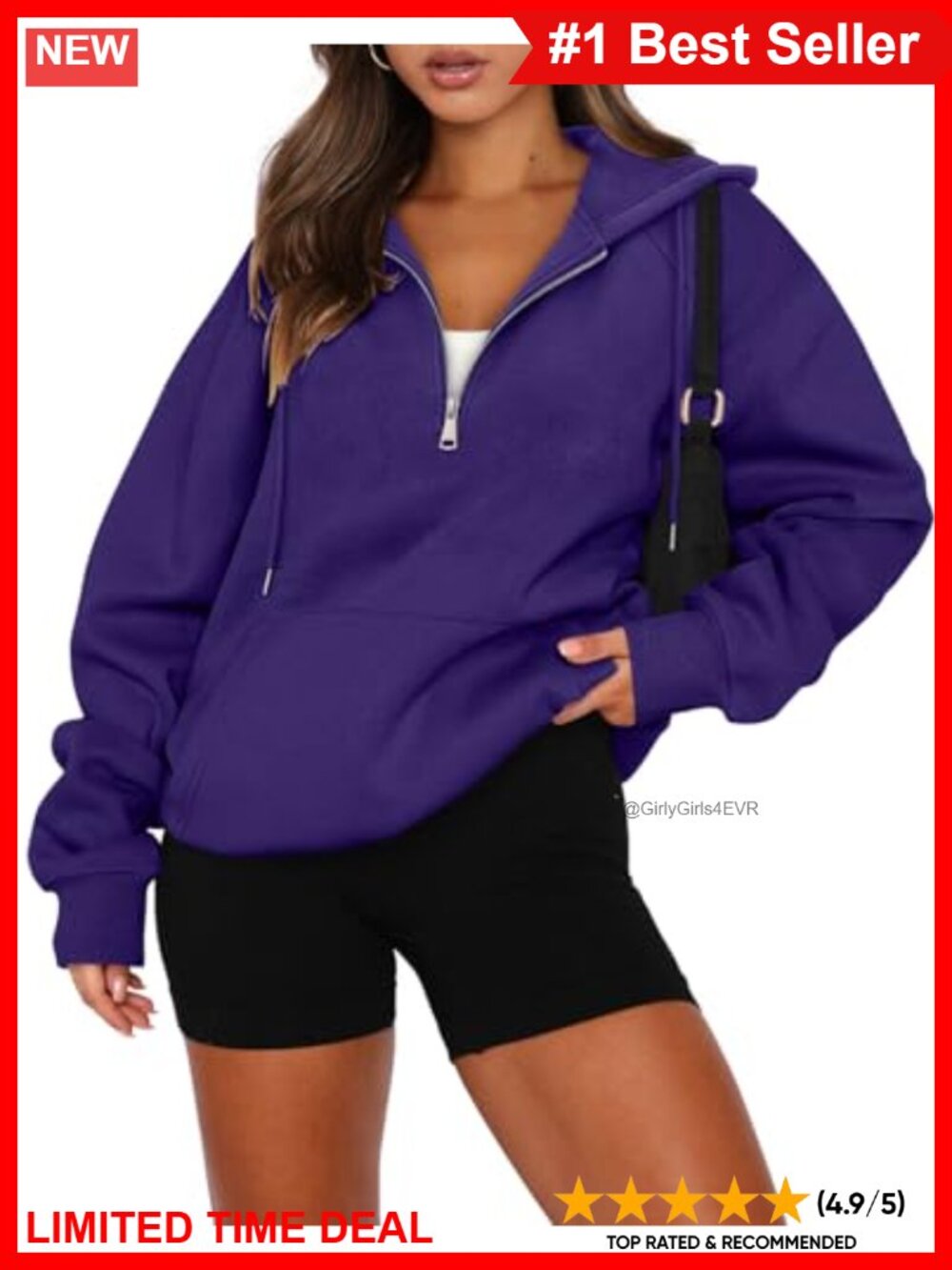 Half Zip Pullover Hoodie Oversized Sweatshirt Kangaroo Pocket Cotton Blend